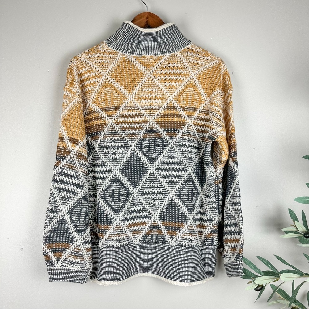 HEM & THREAD Aztec Mock Turtleneck Geometric Textured Patterned Sweater Pullover - Picture 5 of 10